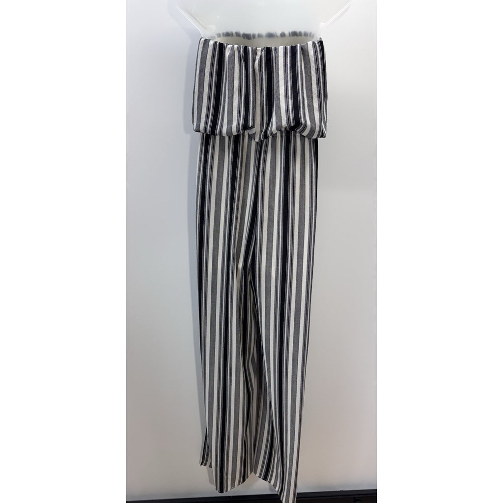 PROMESA Black And White Striped Sleeveless Wide Leg Jumpsuit Women’s Size Small