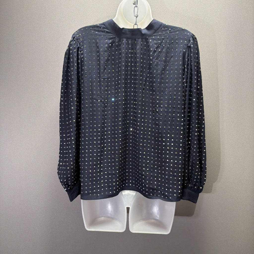 Ann Taylor Blouse Womens Small Blue Long Sleeve Rhinestone Sequin Top Shirt NWT