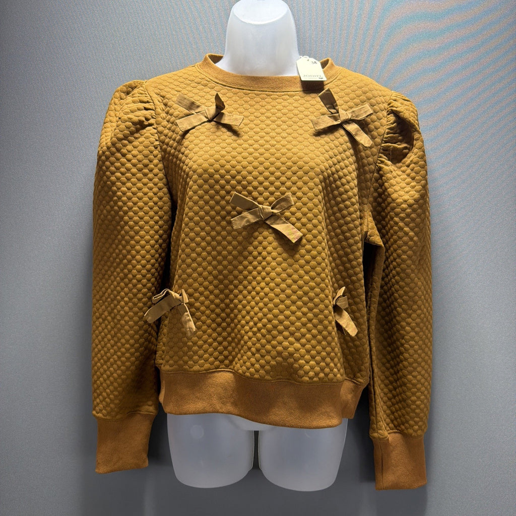 Jodifl Women’s S Puff Long Sleeve Quilted Ribbon Detail Blouse Top Sweater NWT