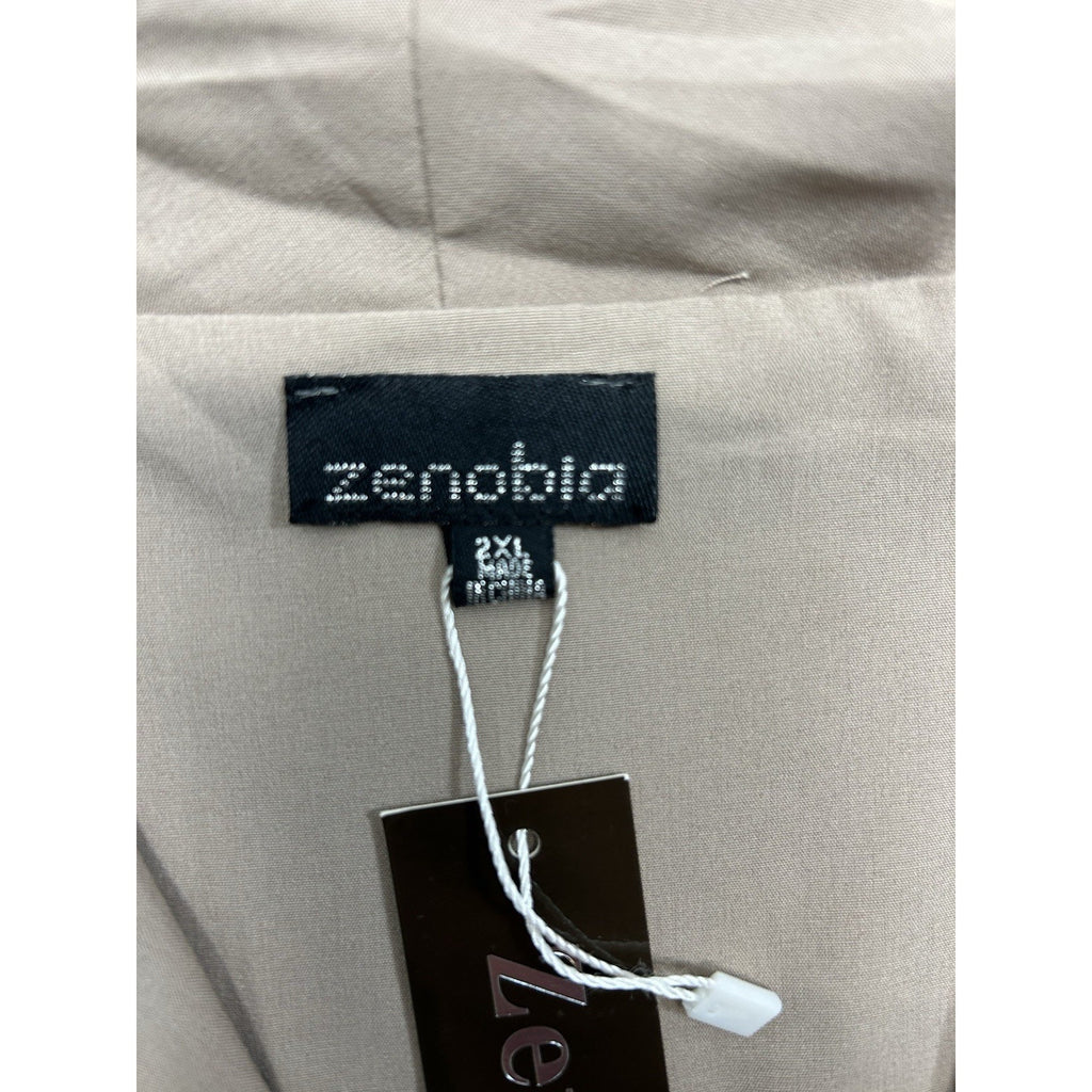 Zenobia Tan Blazer Jacket Womens Size2XL Open Front Ruched 3/4 Sleeve New W Tag