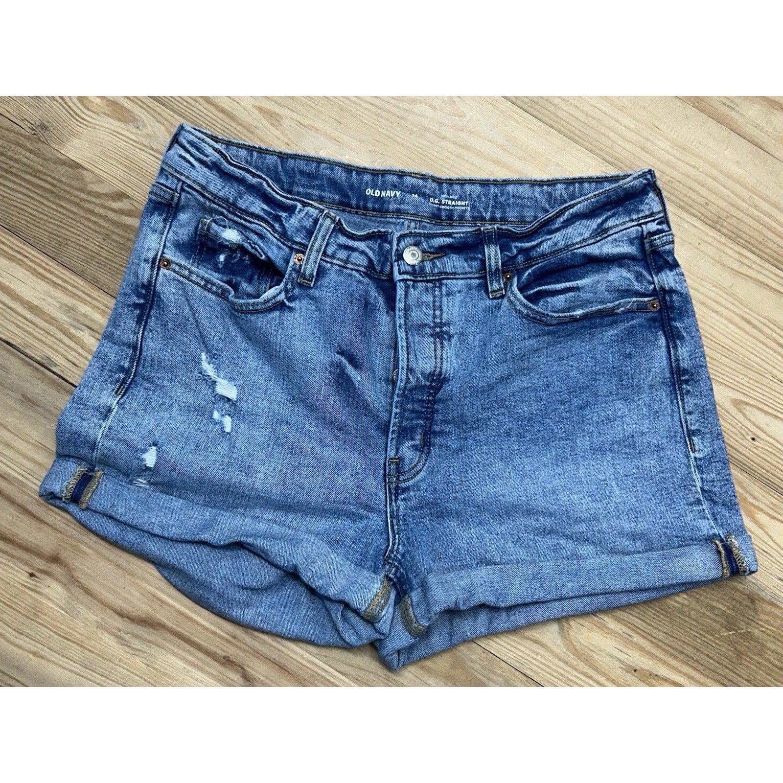 Old Navy O.G Straight Secret Smooth Pocket Size 14 High Rise Distressed Button