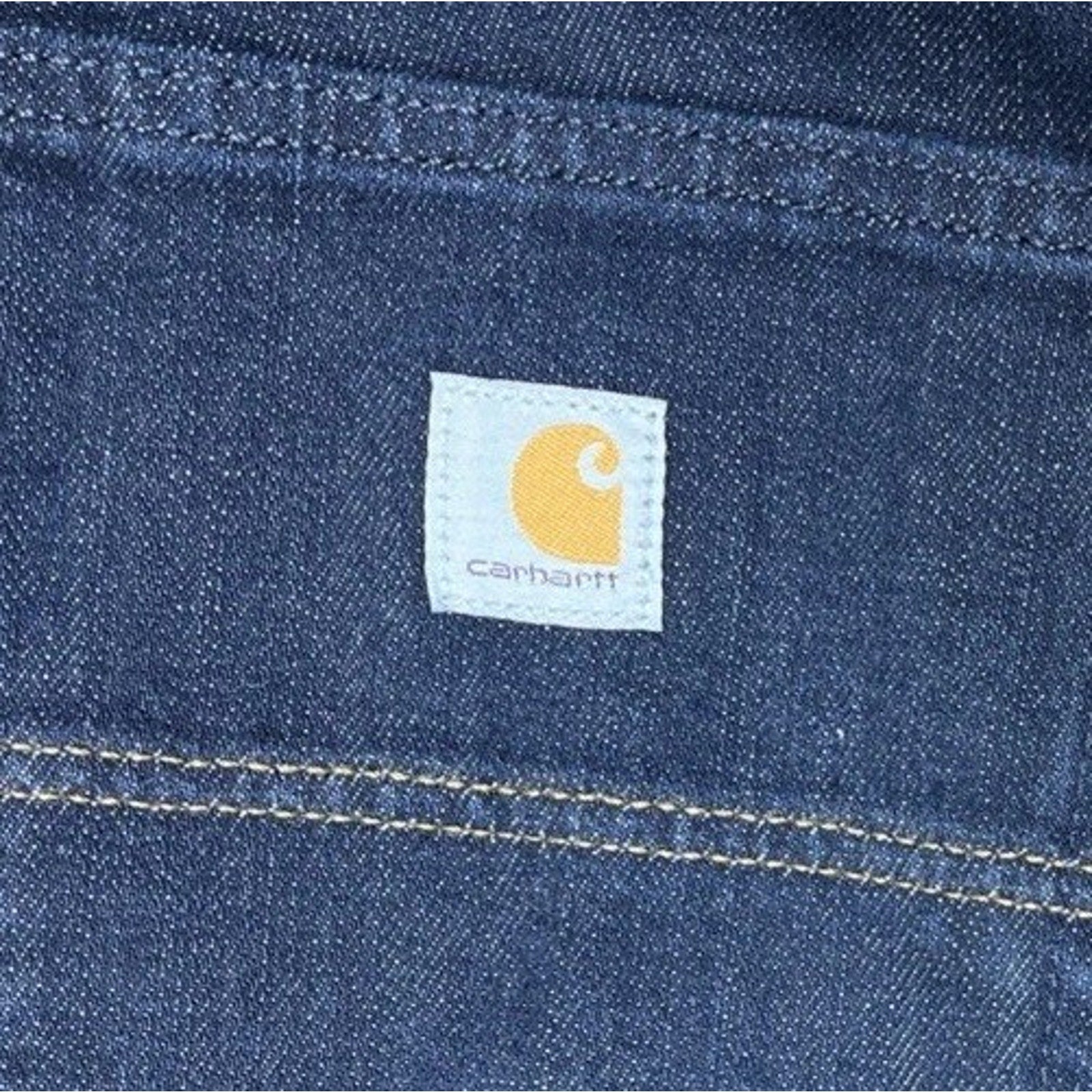 Carhartt Jeans Womens 10 Short Blue Flannel Lined Loose Fit Straight Leg Dark