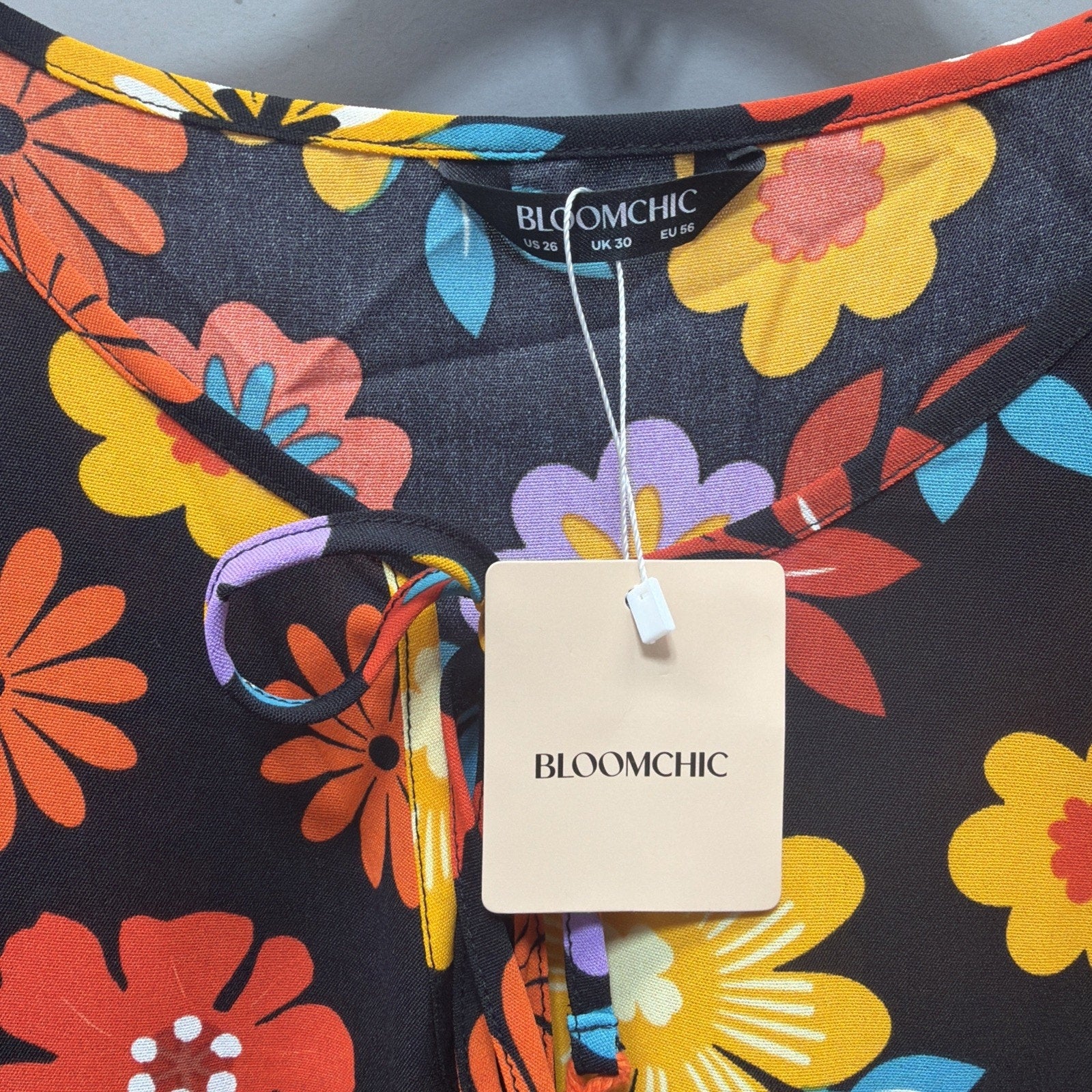 Bloomchic Women Plus Sz 26 Floral Babydoll Boho Lined Tunic Blouse Top Retro NWT