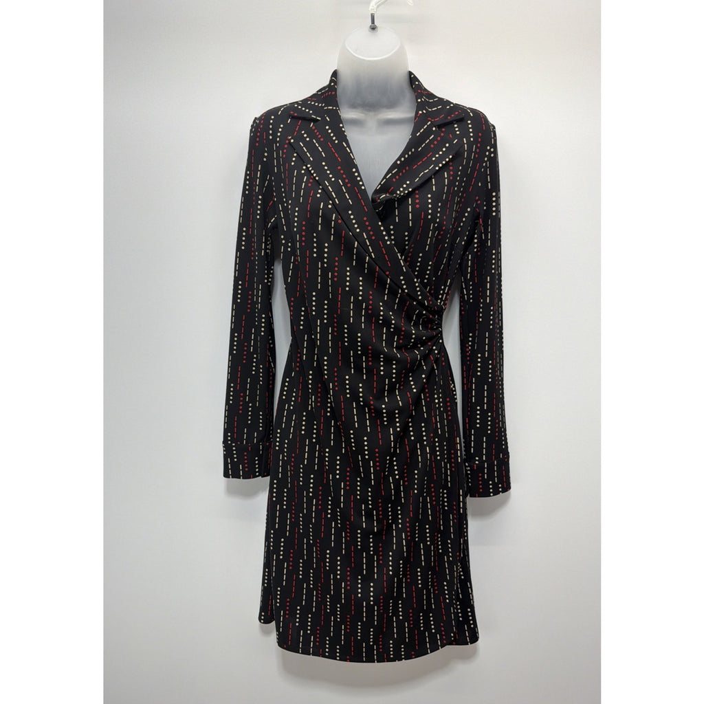 Express Womens Black Red Long Sleeve Wrap Dress Size 1/2 Y2K