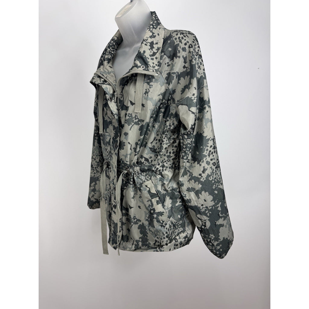 Maurices Green Camo Floral Cinch Waist Windbreaker Jacket Size Small