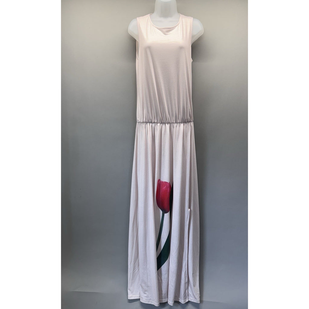 JustFashionNow Maxi Dress Womens Sleeveless Blush Pink Tulip Graphic Boho Casual