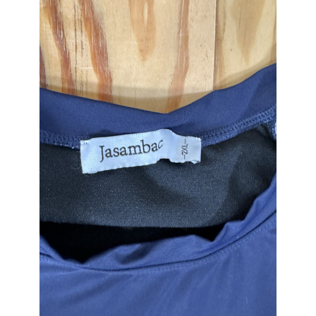 Jasambac Women's 2XL Long Sleeve Floral Tropical Full Zip Swim Top Navy Blue