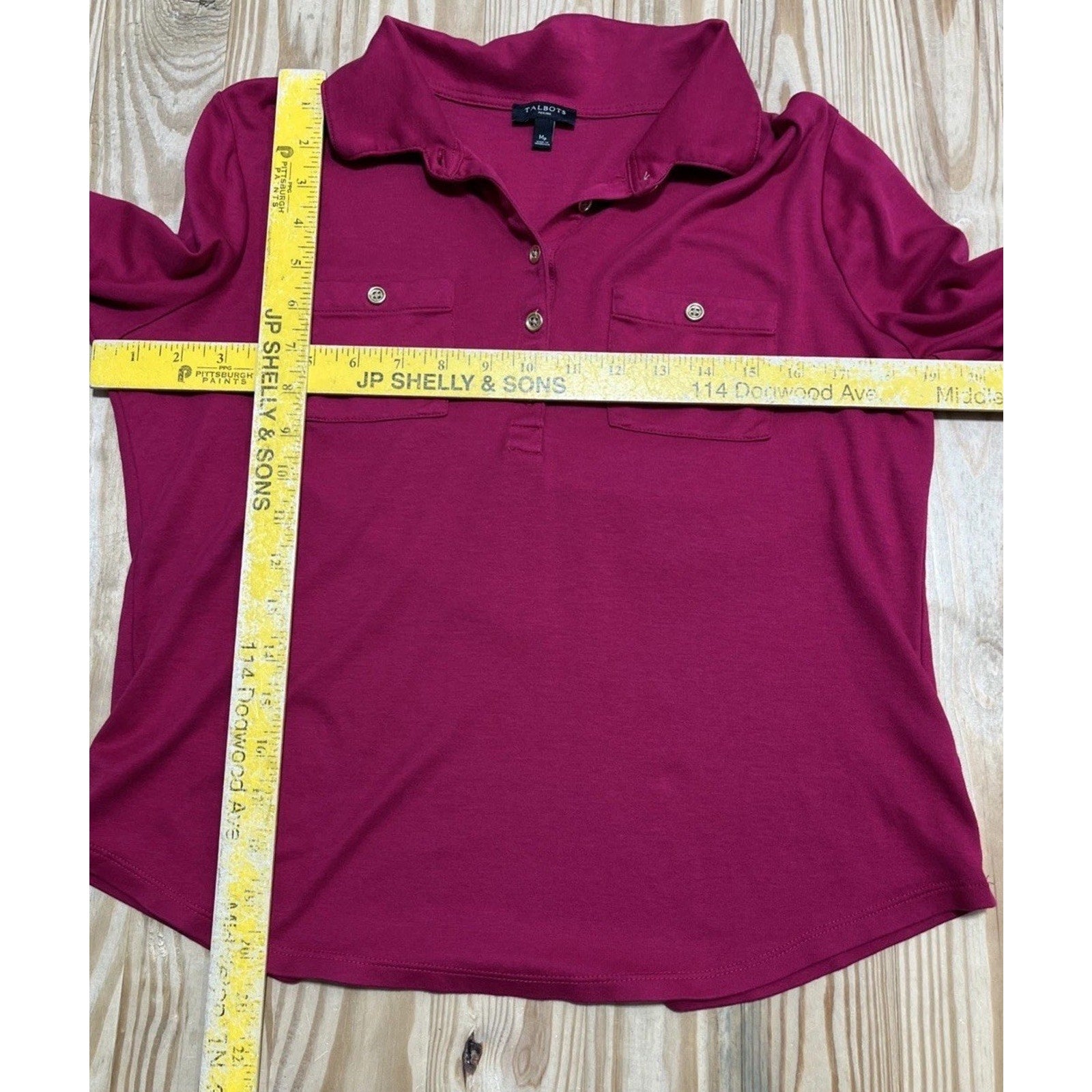 Womens Top Medium Petite Long Sleeve Pink Collared Magenta Pink Talbots