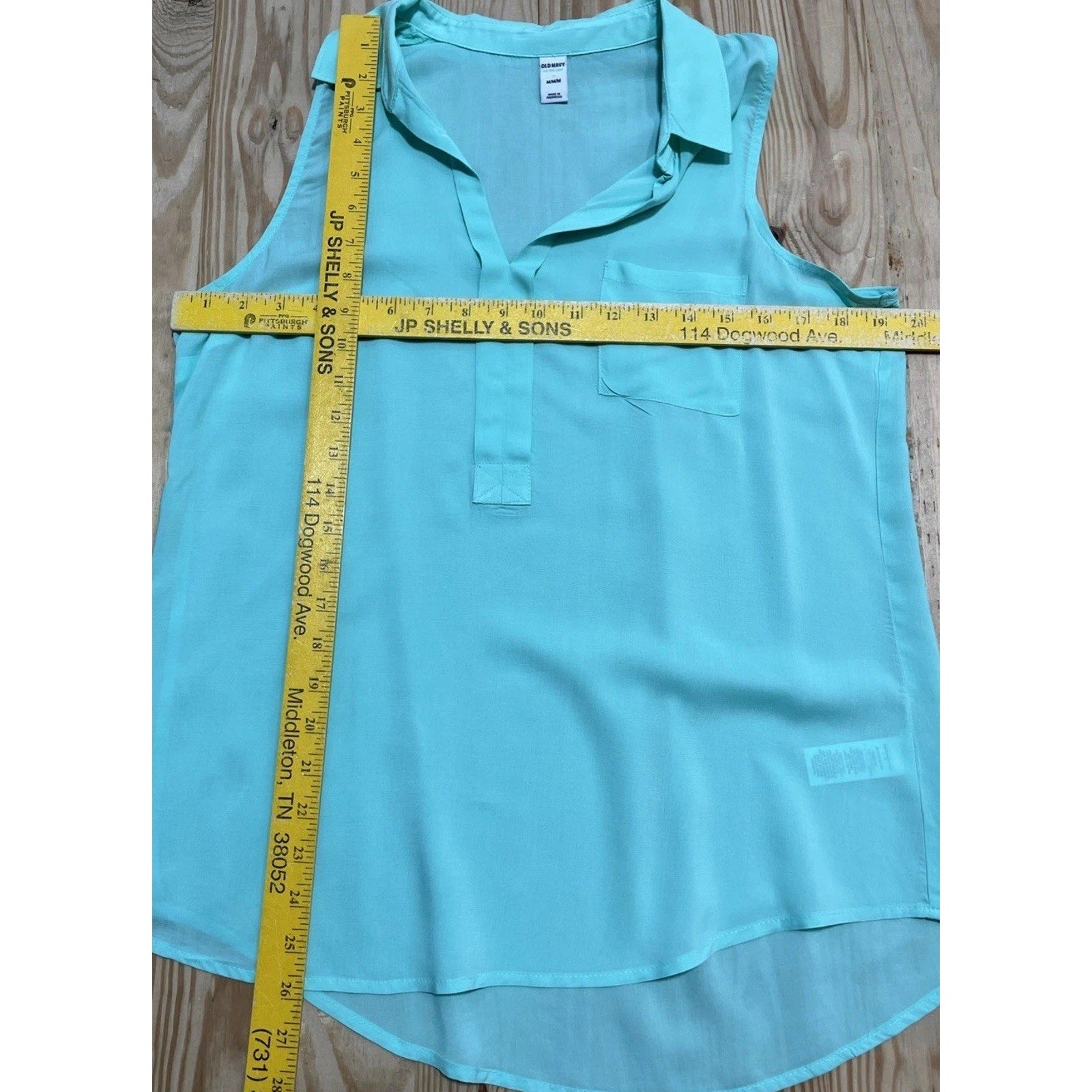 OLD NAVY SZ M 100% Rayon Aqua Bath Green Collared V-Neck Tank Top Blouse Shirt