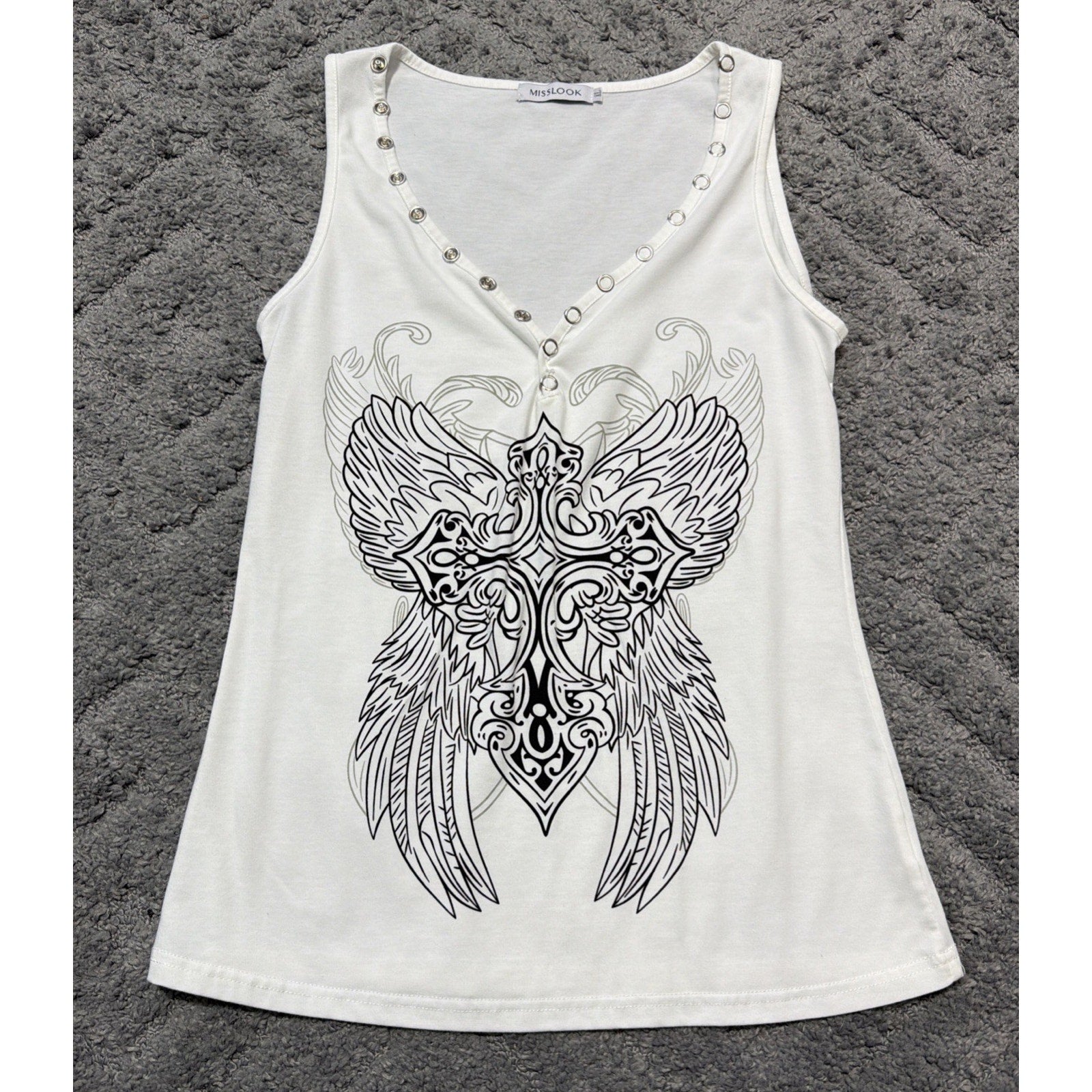 Misslook Tank Top Sleeveless Shirt Womens Size XL White Biker Goth Y2K