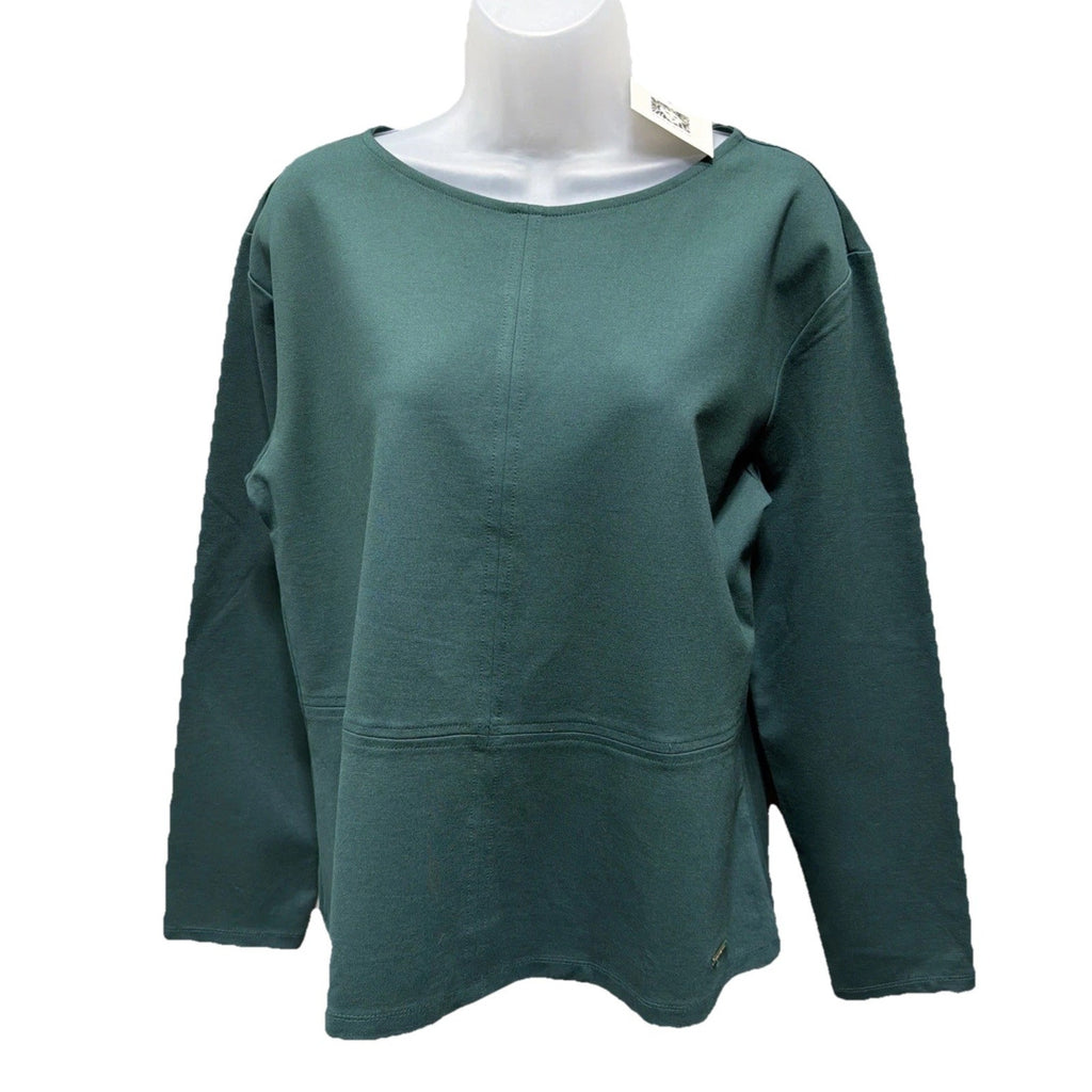 Anne Klein Womens L Green Knit Top NWT Boat Neck Long Sleeve Stretch Blouse