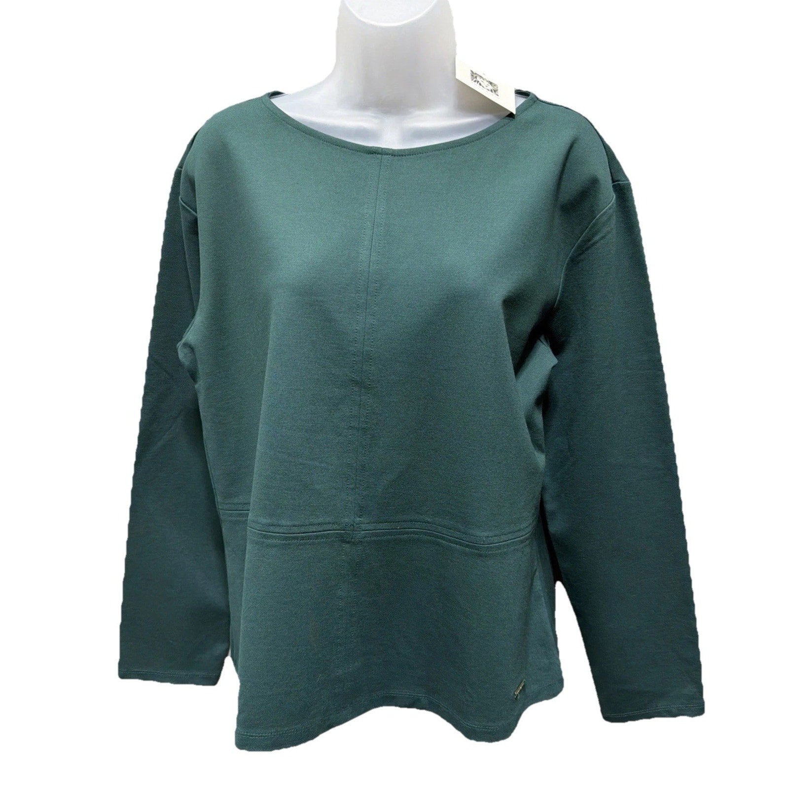 Anne Klein Womens L Green Knit Top NWT Boat Neck Long Sleeve Stretch Blouse