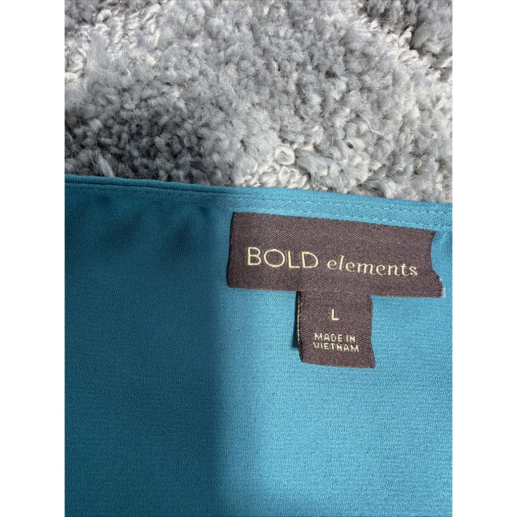 Bold Elements Cut To Curve Women’s Blue Shiffon Short Sleeve Shirt Gold Zip L