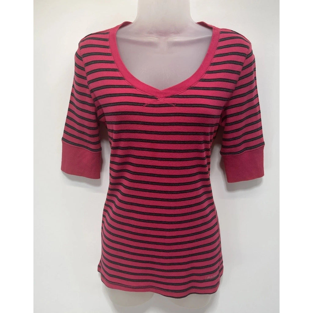 Calvin Klein Performance Women's Quick Dry Pink & Black Striped Top Medium
