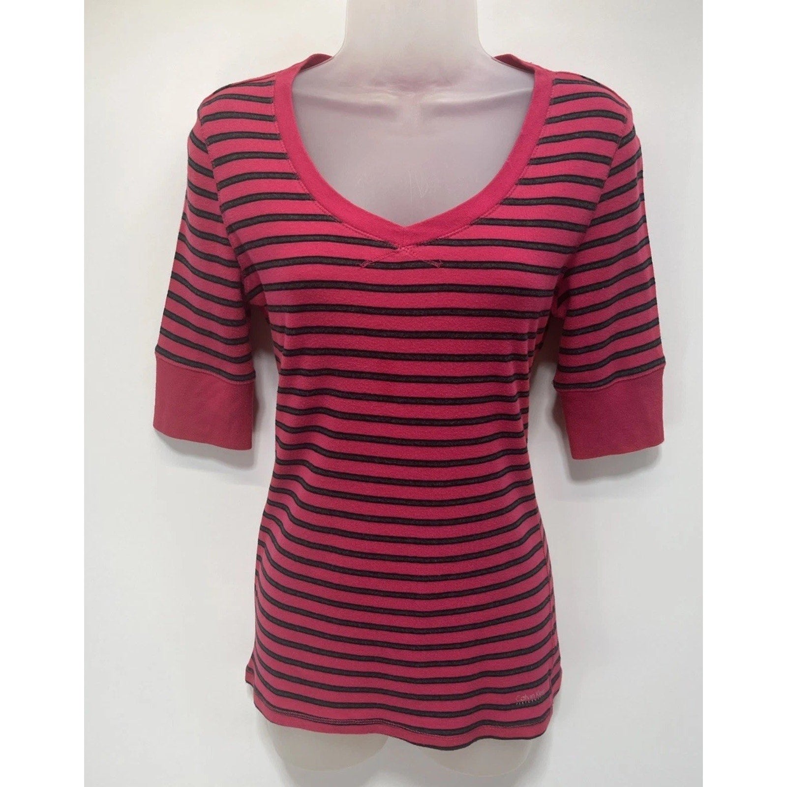 Calvin Klein Performance Women's Quick Dry Pink & Black Striped Top Medium