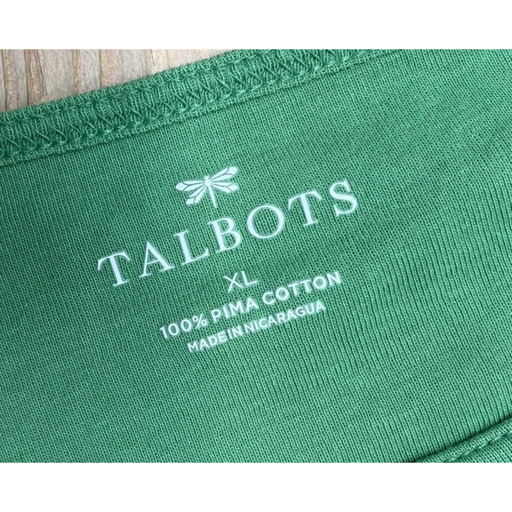 Talbots Women's XL Green Cap Sleeve Button Shoulder Blouse 100% Pima Cotton