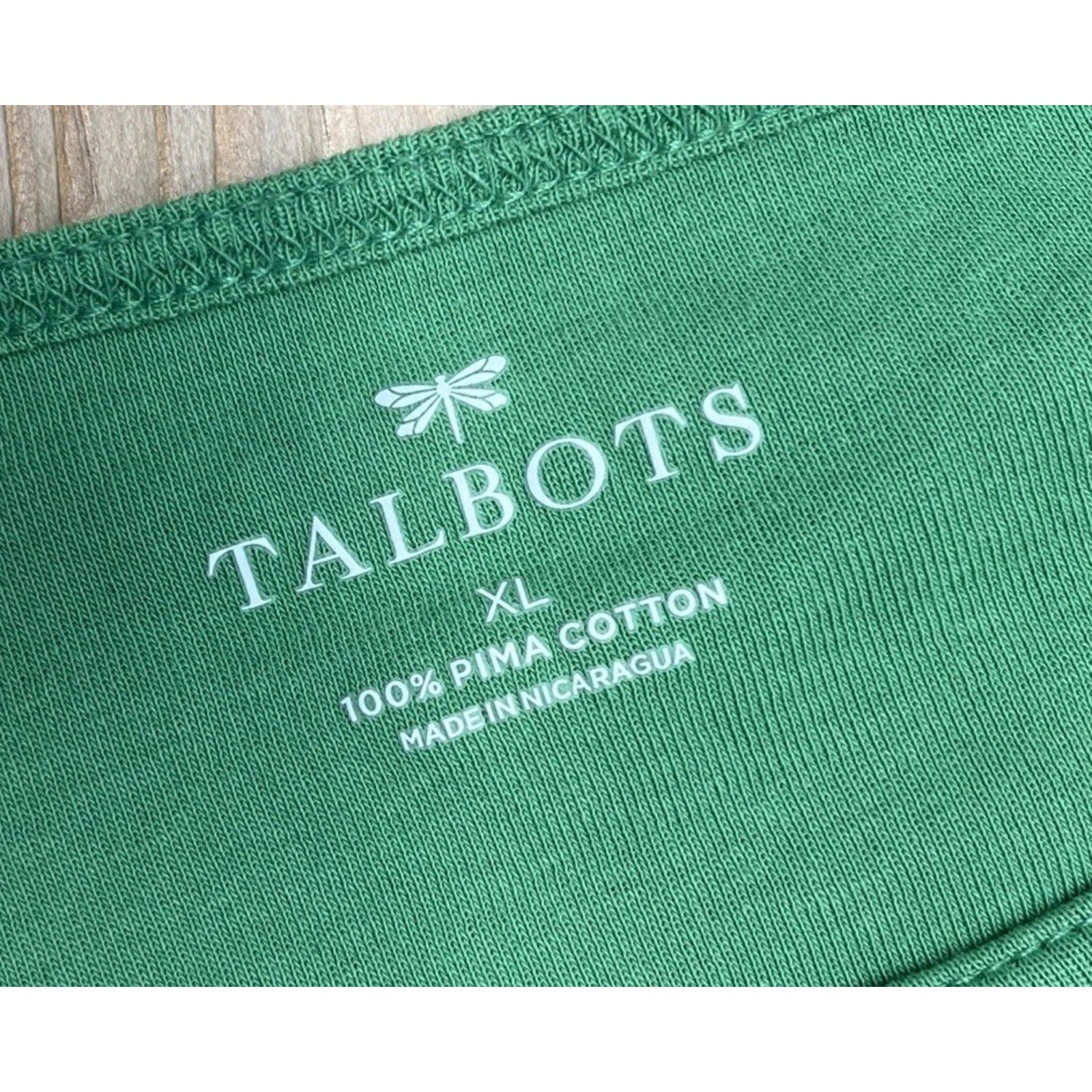 Talbots Women's XL Green Cap Sleeve Button Shoulder Blouse 100% Pima Cotton