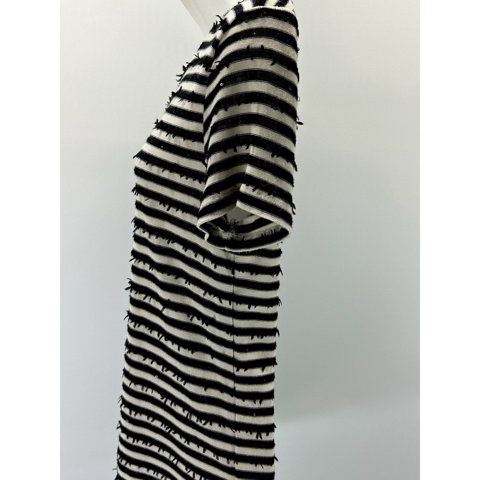 Talbots Womens Black White Striped Shirt Sz Small Short Sleeve Sequins .