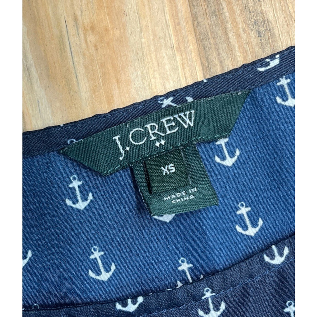 J. Crew Navy Blue White Nautical Anchor Print Blouse Top XS