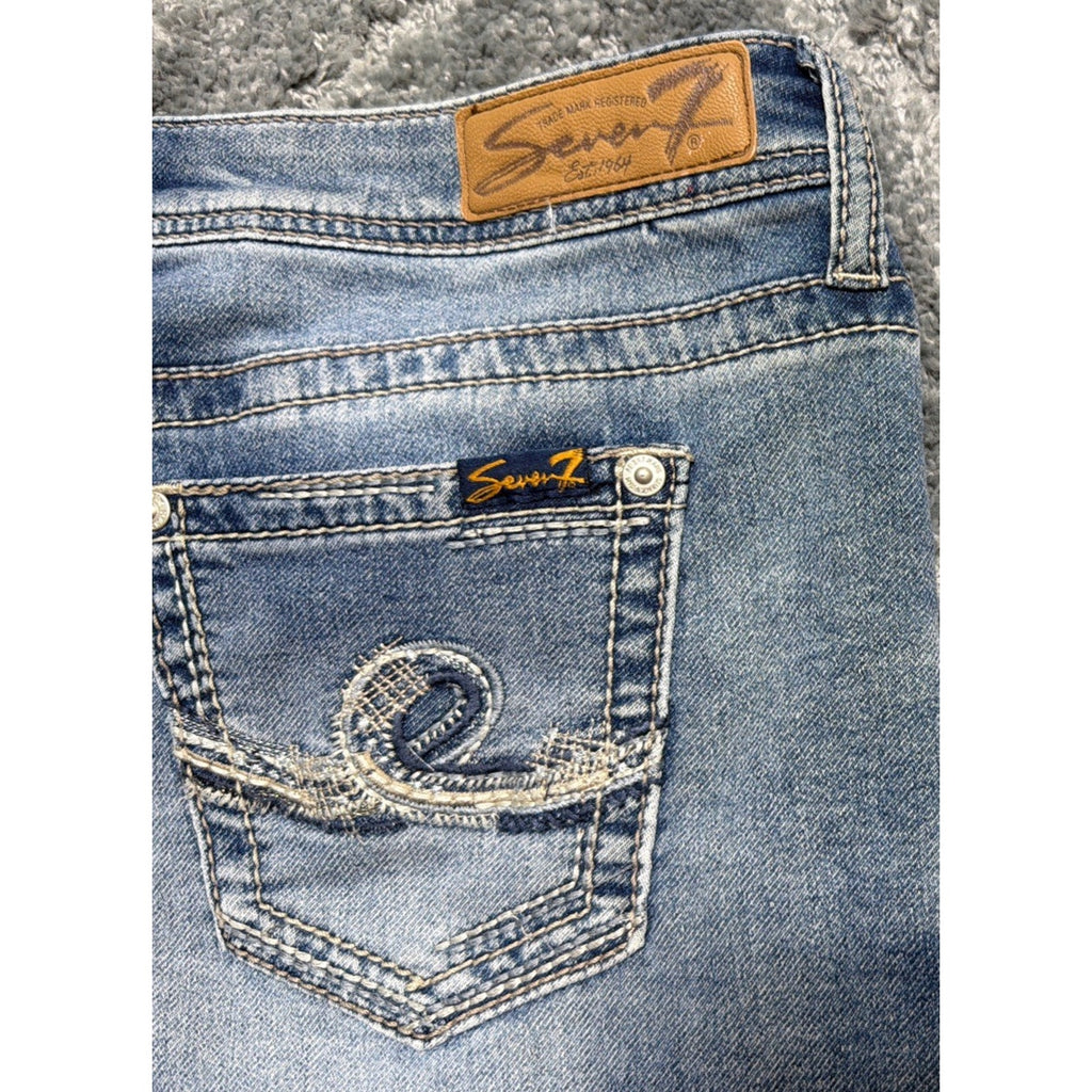 Seven 7 Shorts Womens 10 Midi Denim Medium Wash Pockets Mid Rise Embroidered