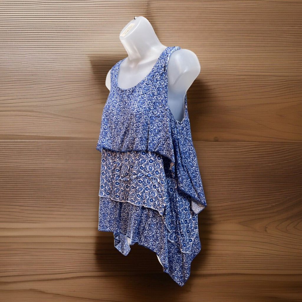 Live & Let Live Ruffled Tank Top 3 Tier Pullover Boho Paisley Print Women’s M
