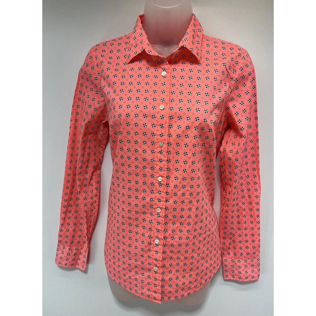 J Crew Perfect Womens Top Size 4 Pink Floral Button Down Shirt Blouse Cotton