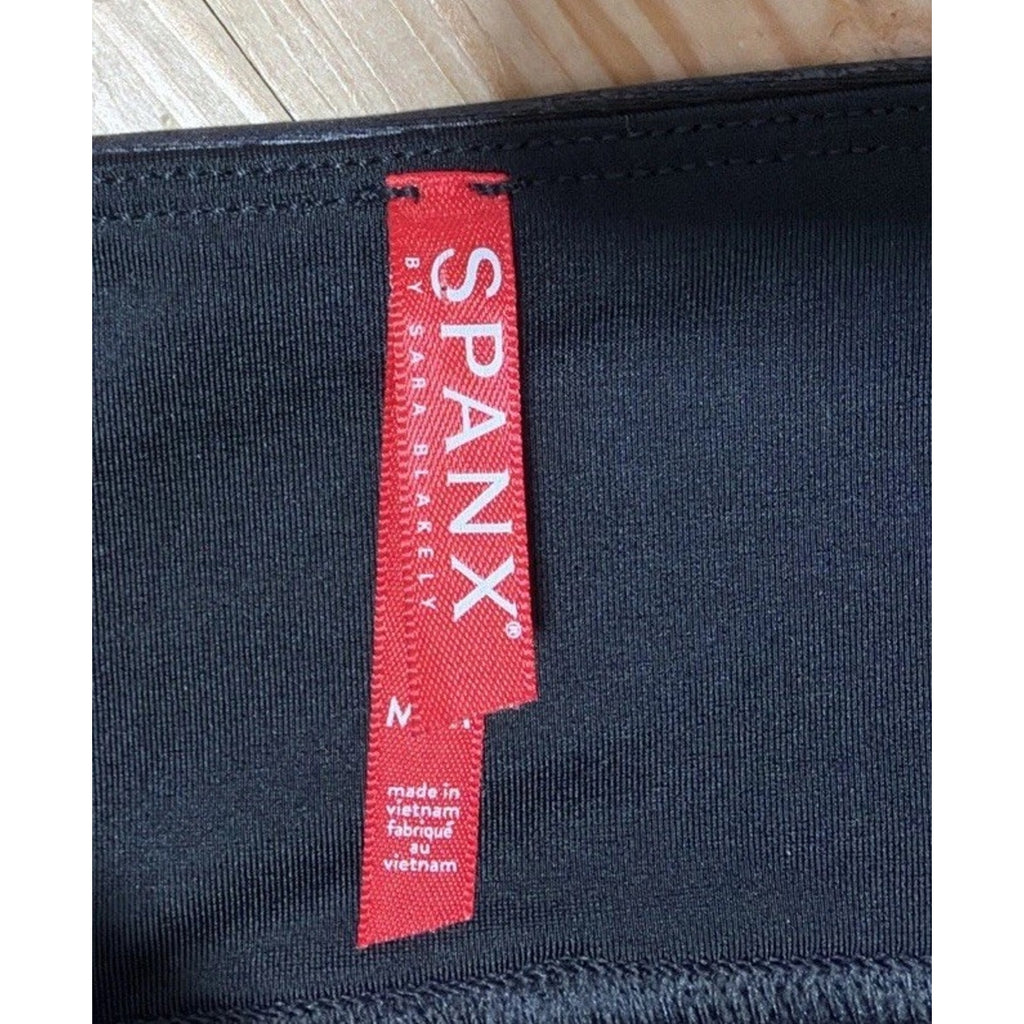 SPANX Black Leggings Faux Leather Size Medium Slimming Moto City Biker