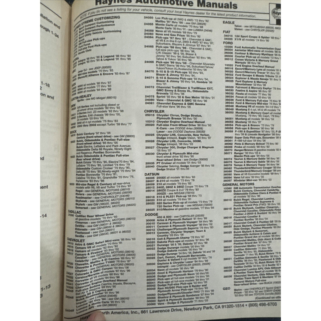 Haynes 25040 Repair Manual For 1995-2006 Chrysler Sebring, Stratus - USED
