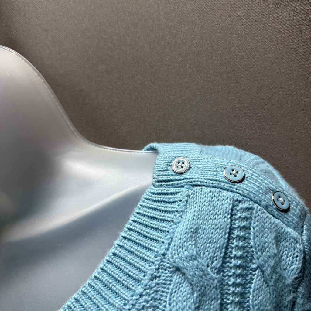 Talbots Plus 1X Cable Knit Sweater Shoulder Button Detail Aqua Blue New W Tag