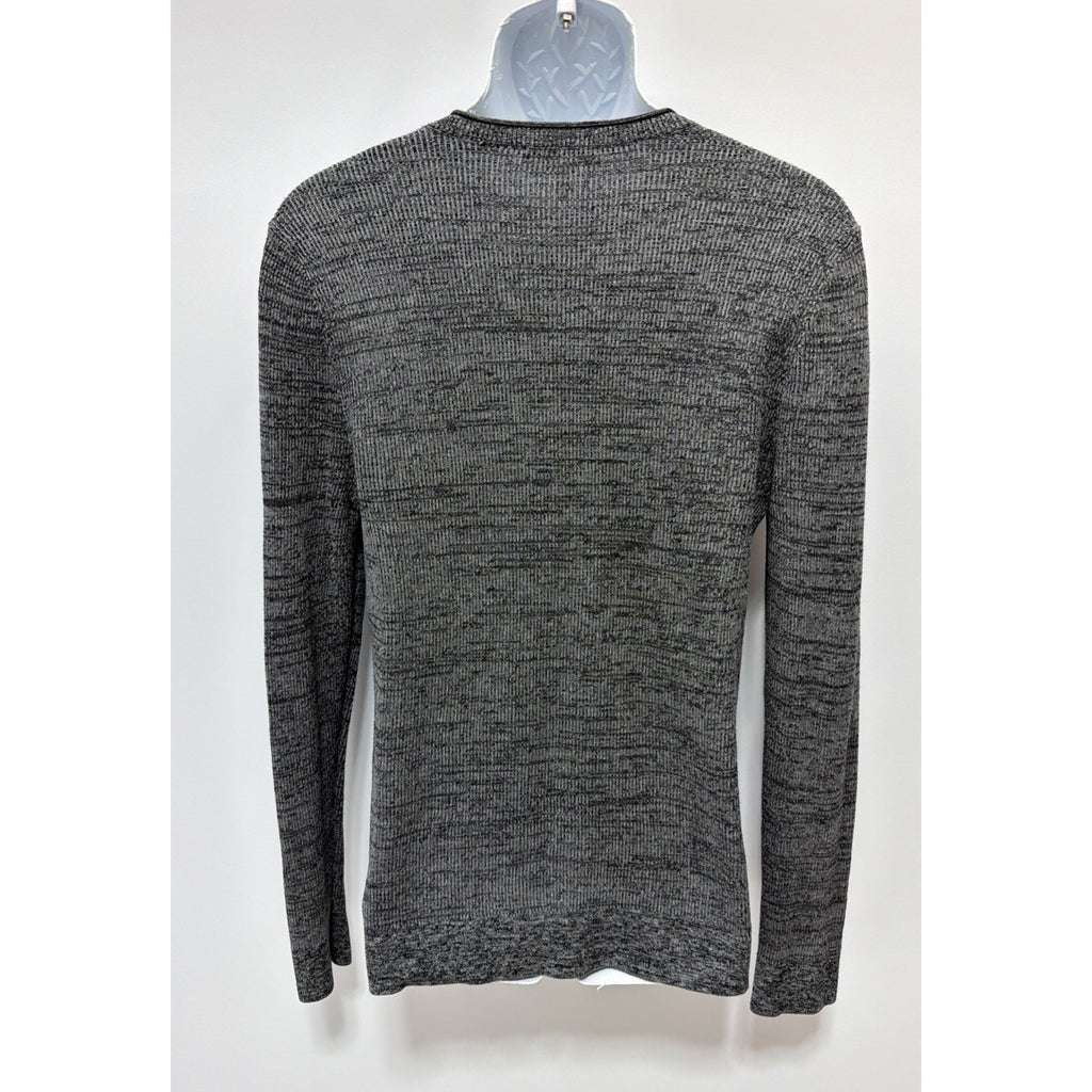 Express Men’s Gray And Black Static Knit Henley Button Sweater Size M