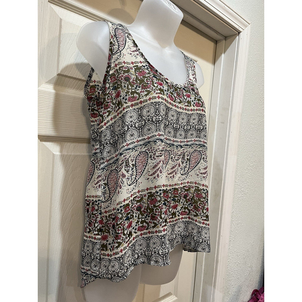 Women's Dots Cream Pink Floral Sleeveless Peplum Weekend Chic Top Size Small