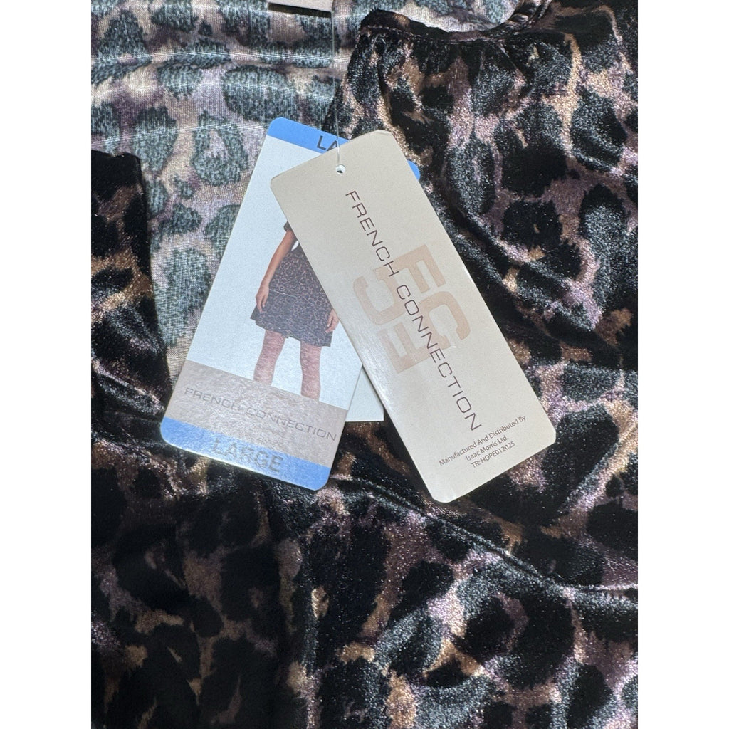 French Connection Women's Leopard Velvet Dress Size XXL NWT V-Neck Elastic Waist