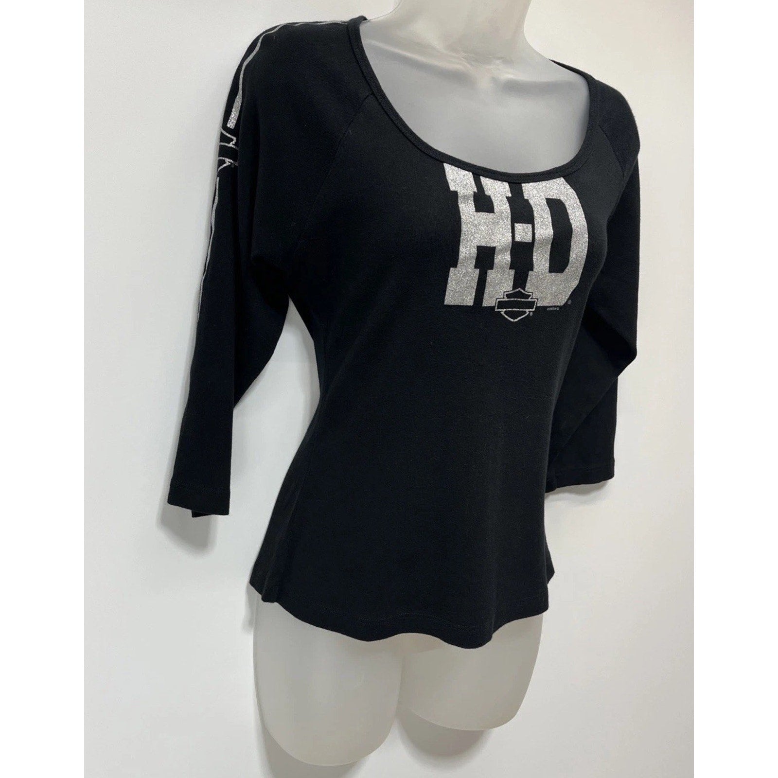 Vtg HARLEY DAVIDSON Top Size M Black Silver Metallic St Charles MO 2005 Made USA