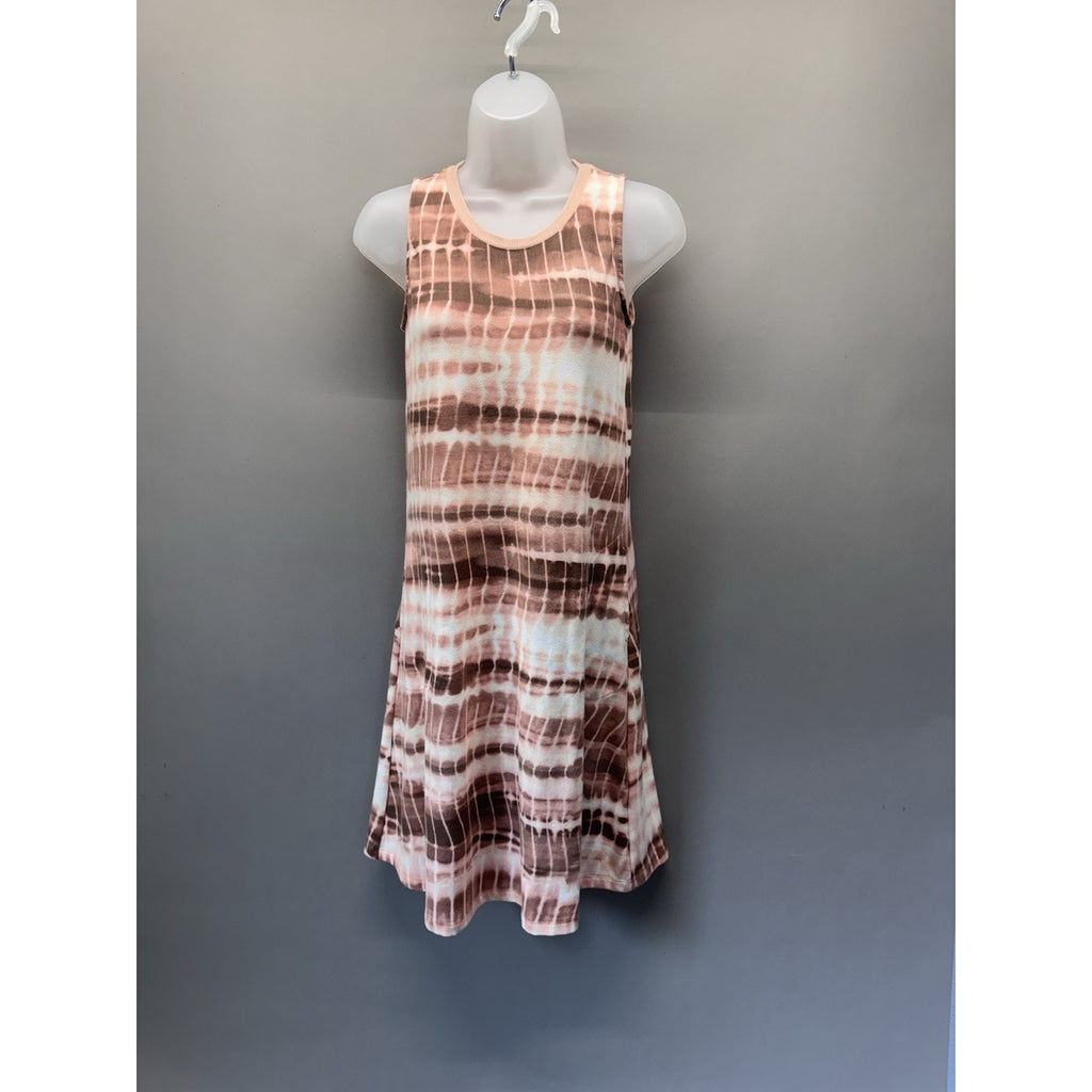 LOGO Lounge Tie Dye Dress Womens Small Sleeveless Pink Brown Swing Casual Pocket