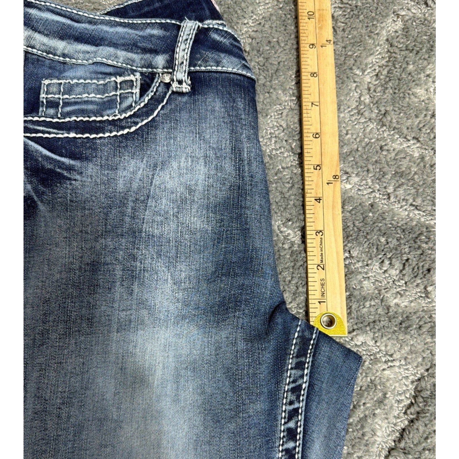 True Luck Denim Jeans Womens Aztec Embroidered Thick Stitch Slim Boot Cut 11/12