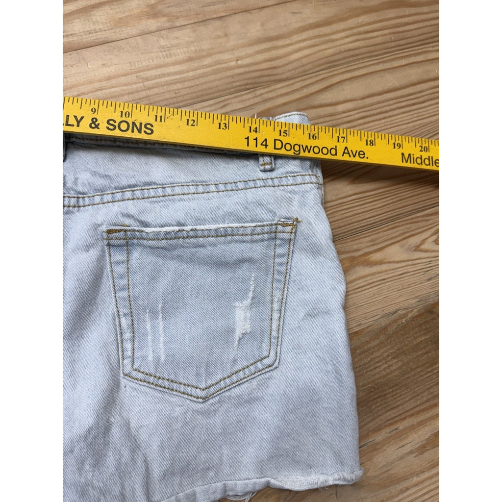 Signature8 Women's Button Fly Distressed High-Rise Denim Shorts Size Medium