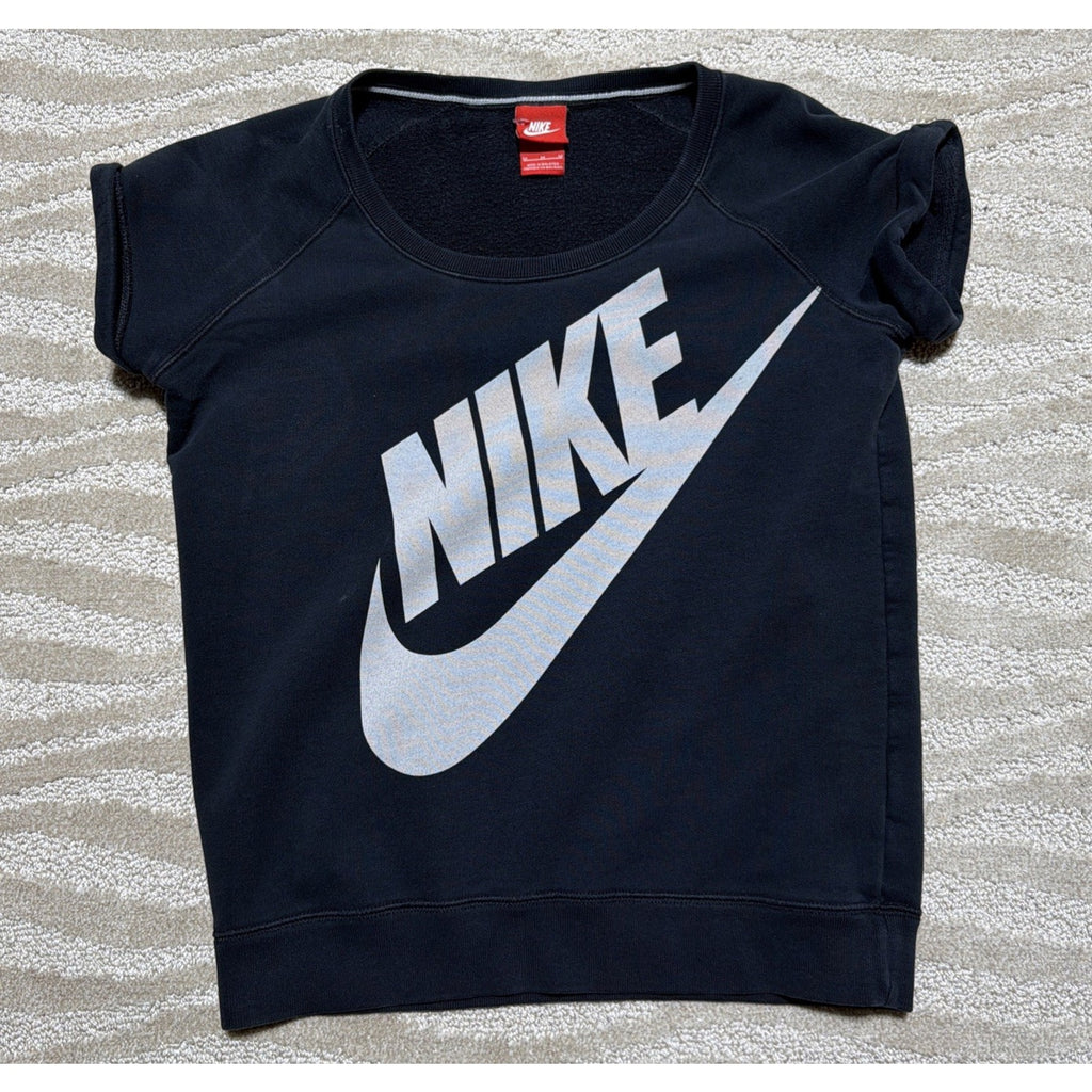 Vtg Nike Womens M Black Short Sleeve French Terry Pullover Fleece Sweatshirt