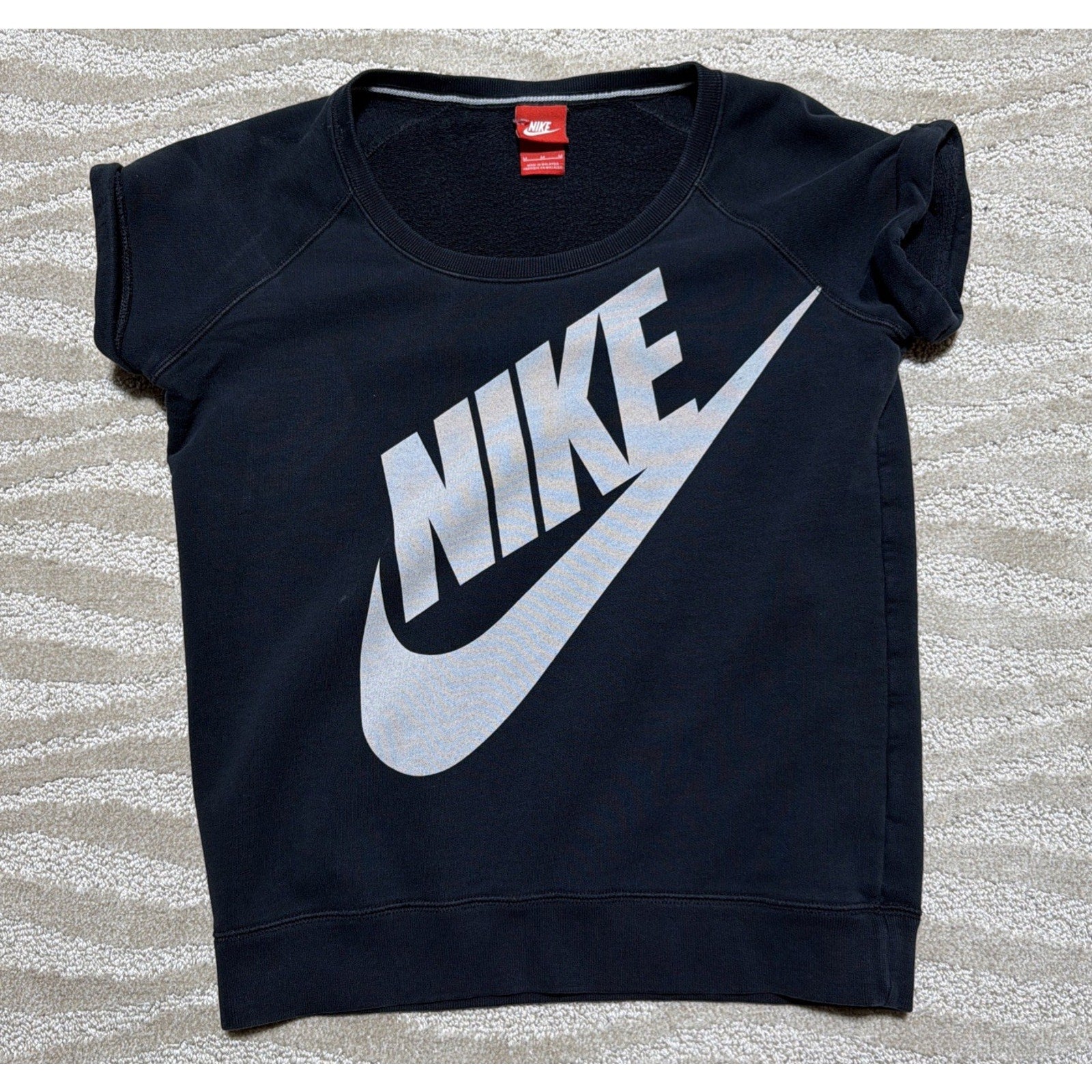 Vtg Nike Womens M Black Short Sleeve French Terry Pullover Fleece Sweatshirt