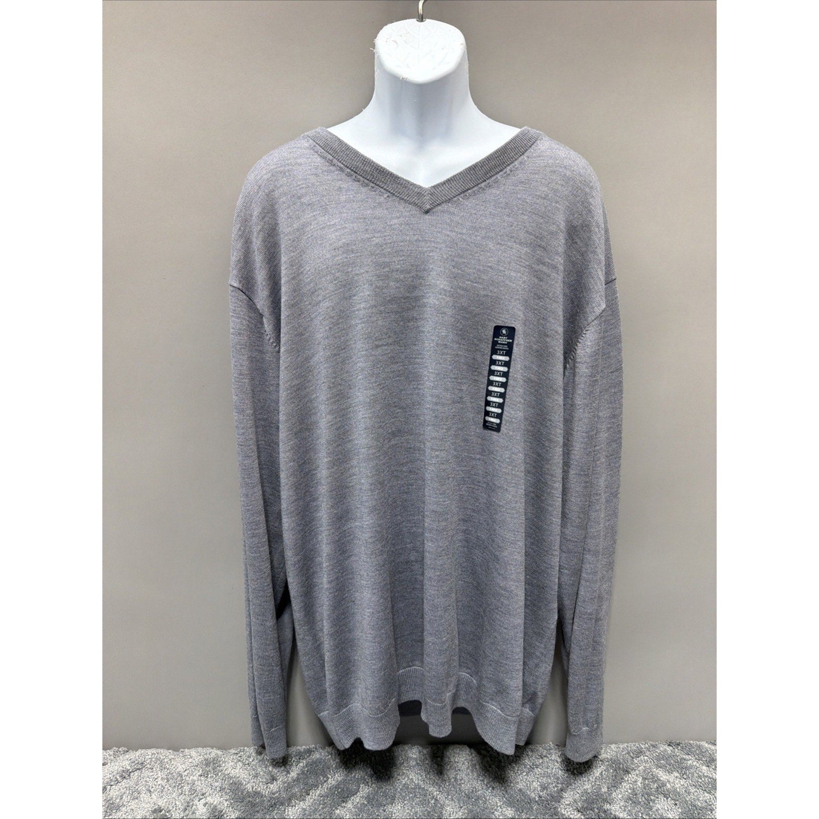 Hart Schaffner Marx Extra Fine Merino Wool V-Neck Sweater Big 3XT New
