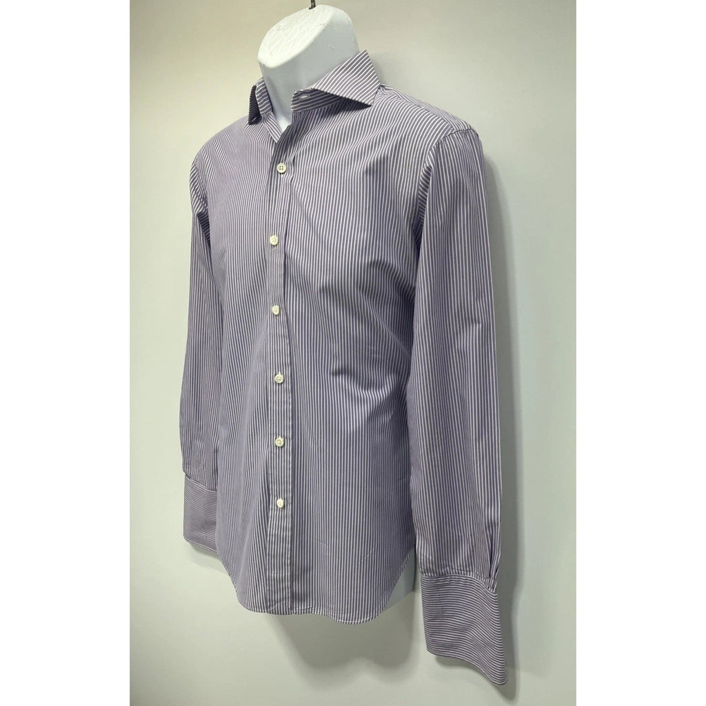 Polo Ralph Lauren Custom Fit Purple White Striped Cotton Shirt Mens Size Small