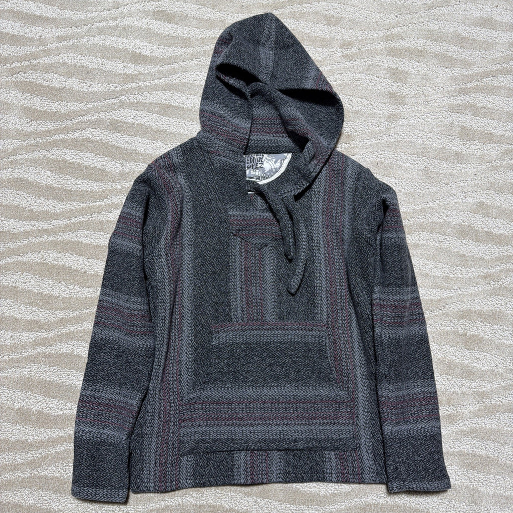 Original Senor Lopez Mens Baja Hoodie Rug Poncho Size Small Gray and Red