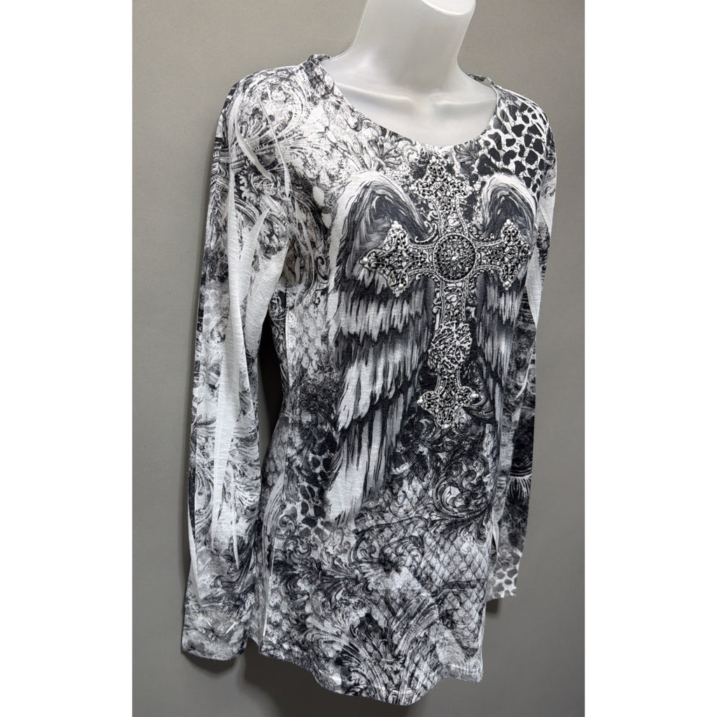 Daytrip Embellished Angel Wings Top Size L Y2K Fairy Grunge Rhinestone Made USA