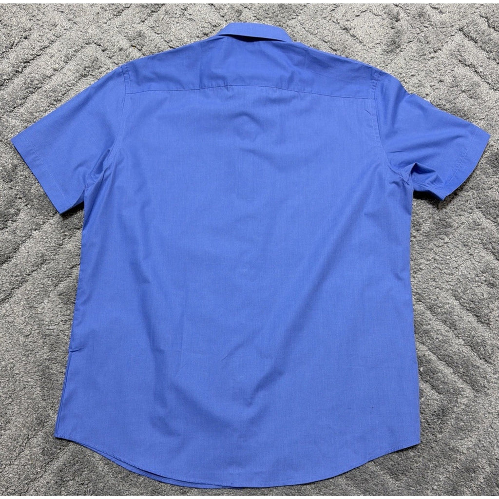 Men's Dress Shirt Button Down OMEGA Italy Designer Short Sleeve XL Blue
