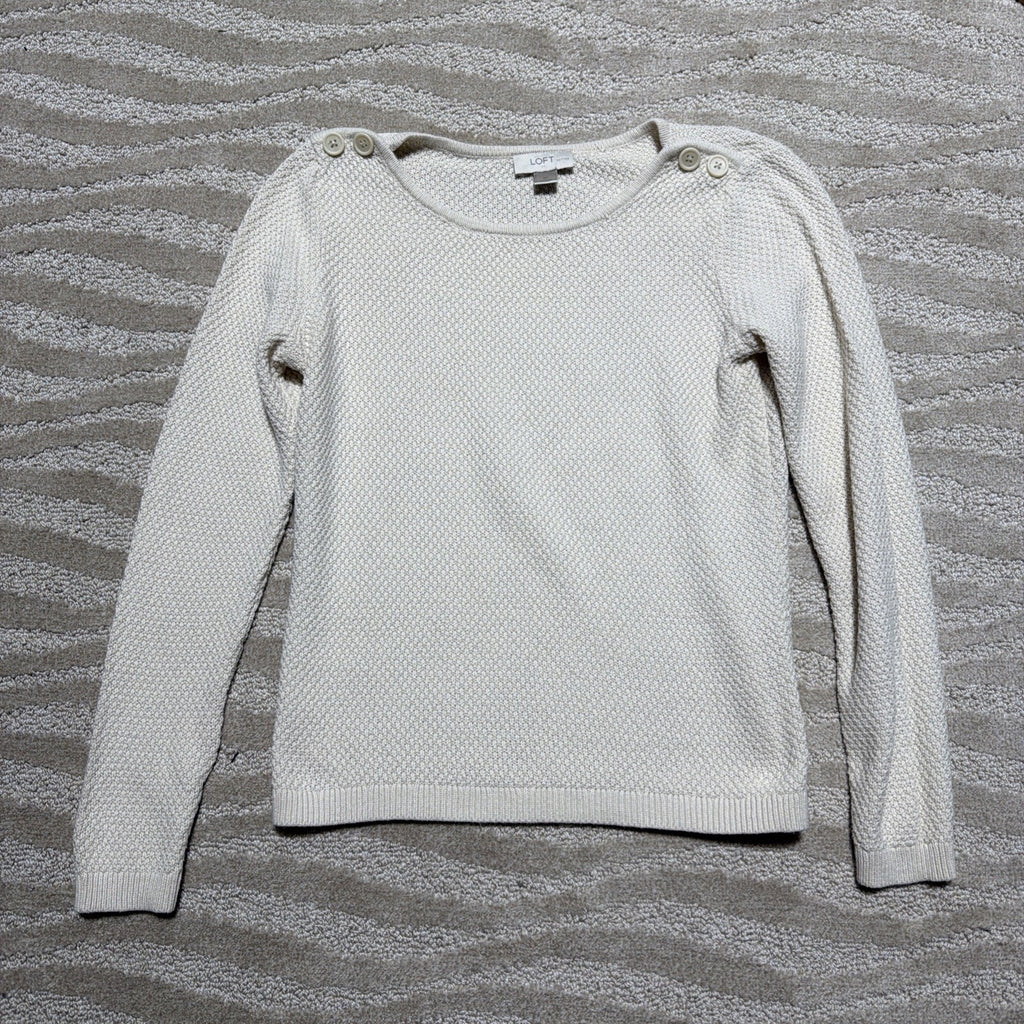 Ann Taylor Loft Button Shoulder Detail Sweater Ivory Sz Small Petite