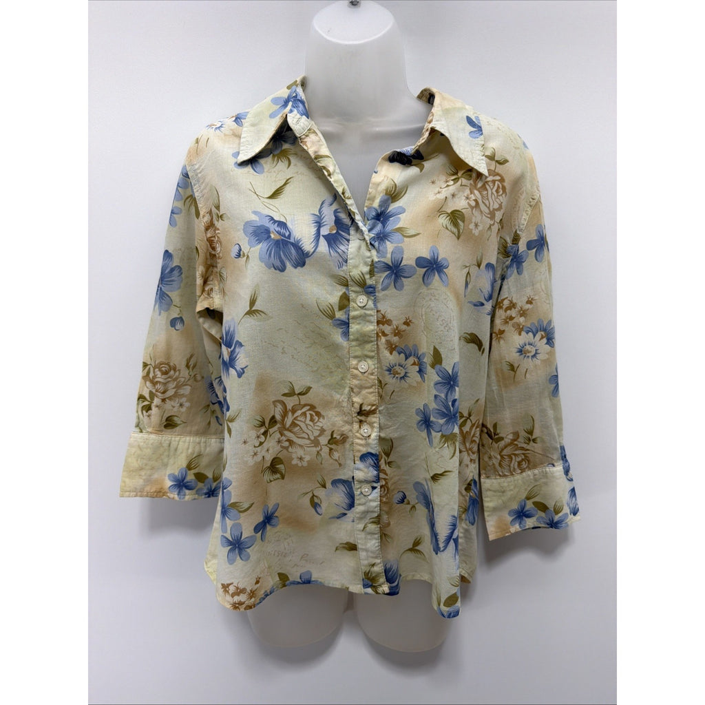 Havana Jack's Cafe Womens Shirt Size XL Floral Button Up 3/4 Sleeve Top