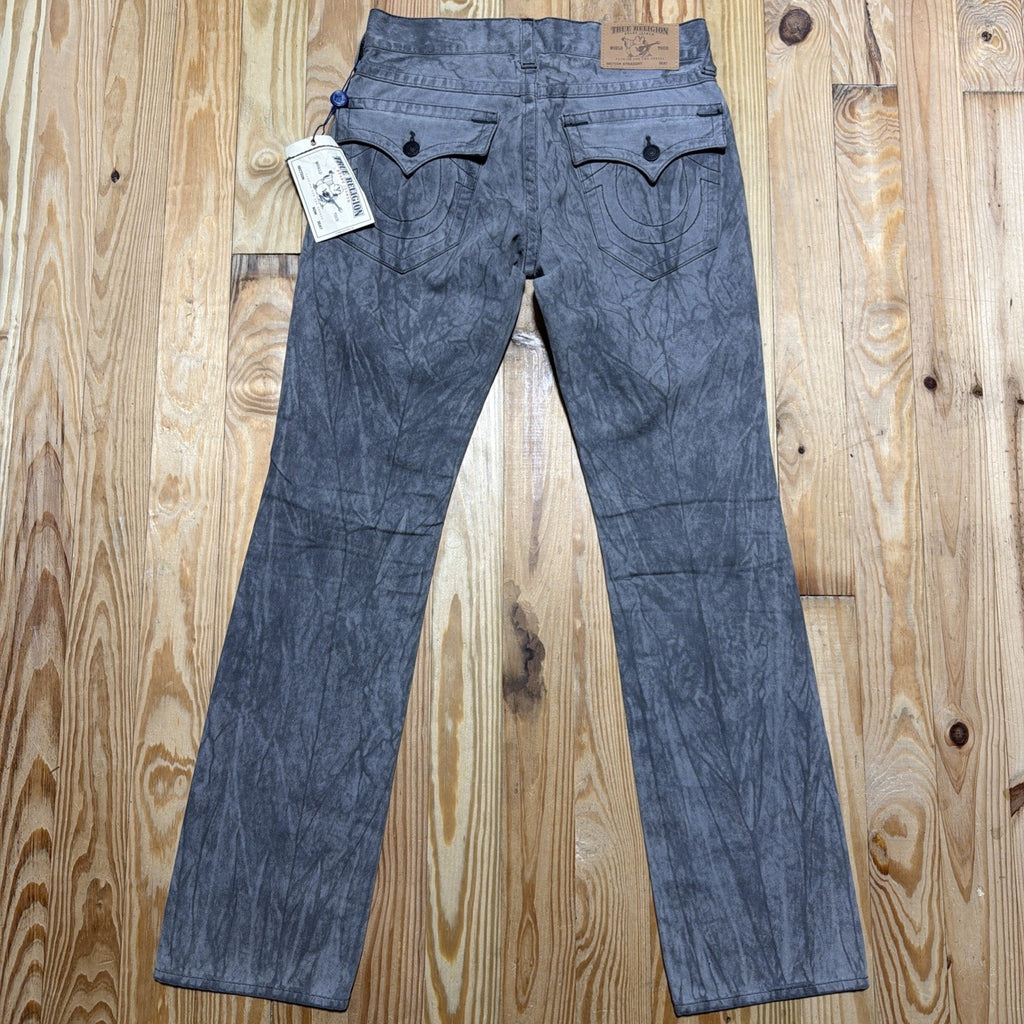 True Religion Straight Jeans Mens 34 x 33 Gray Black Dark Denim Flap
