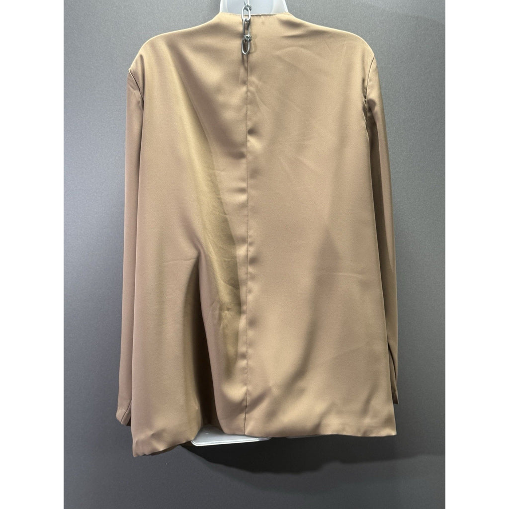 Yesfashion Womens Blazer L Camel Tan Open Front Draped Jacket NWT Lightweight