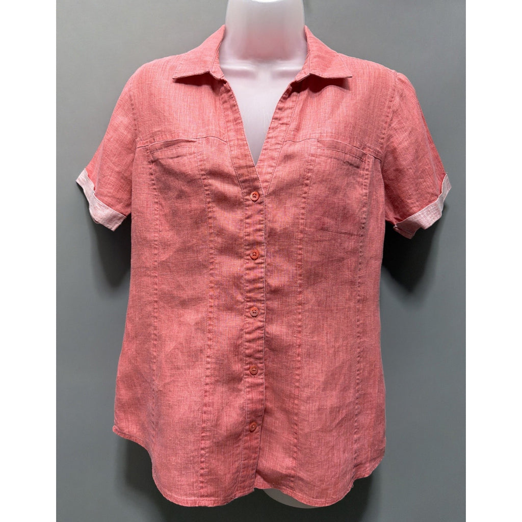 Tommy Bahama Womens 100% Linen Shirt Button Coral Beach Resort Wear Casual Small