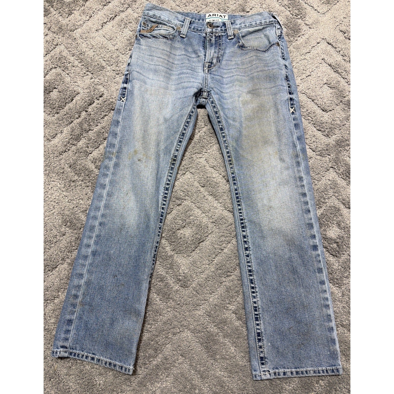 Ariat M7 Men's Slim Fit Straight Leg Denim 31x30 Thick Stitch Workwear /Stained