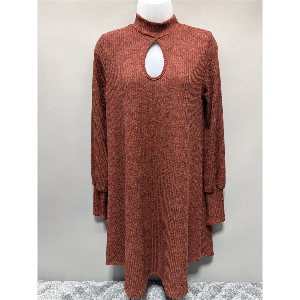 Jodifl Women’s Burnt Orange Ribbed Long Sleeve Tunic Sweater Dress Size Small